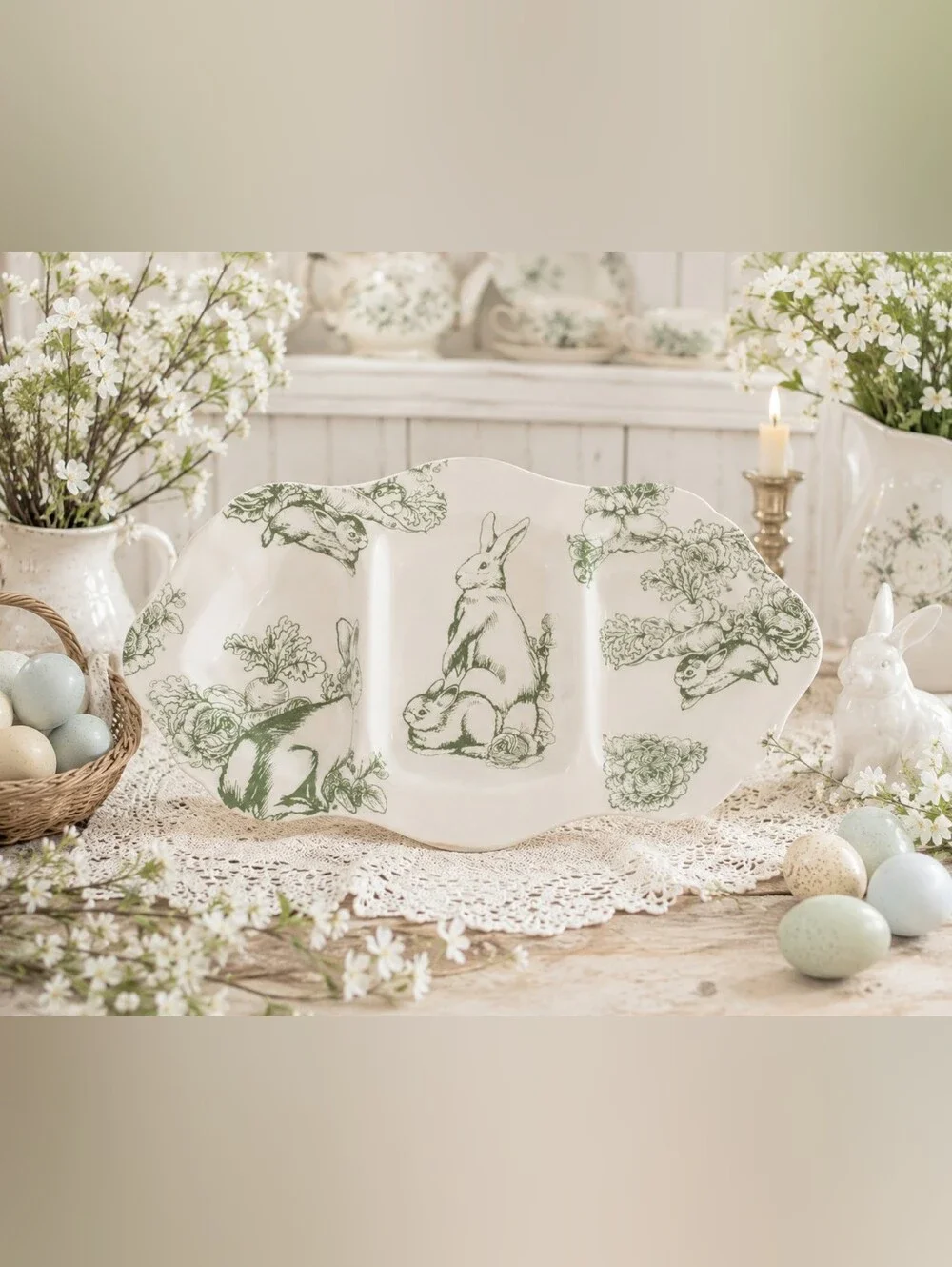 Bunny Toile By J. Wilfred Ceramic Divided Serving Plate